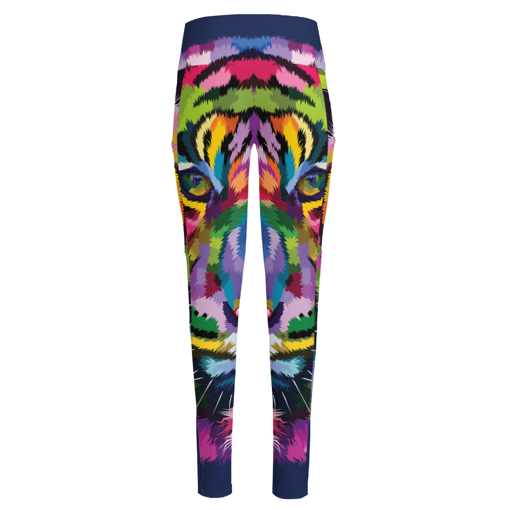Colorful Tiger Portrait Print High-Waisted Pocket Leggings
