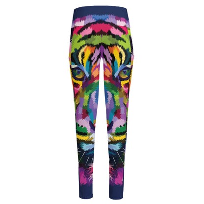 Colorful Tiger Portrait Print High-Waisted Pocket Leggings