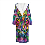 Colorful Tiger Portrait Print Hooded Bathrobe