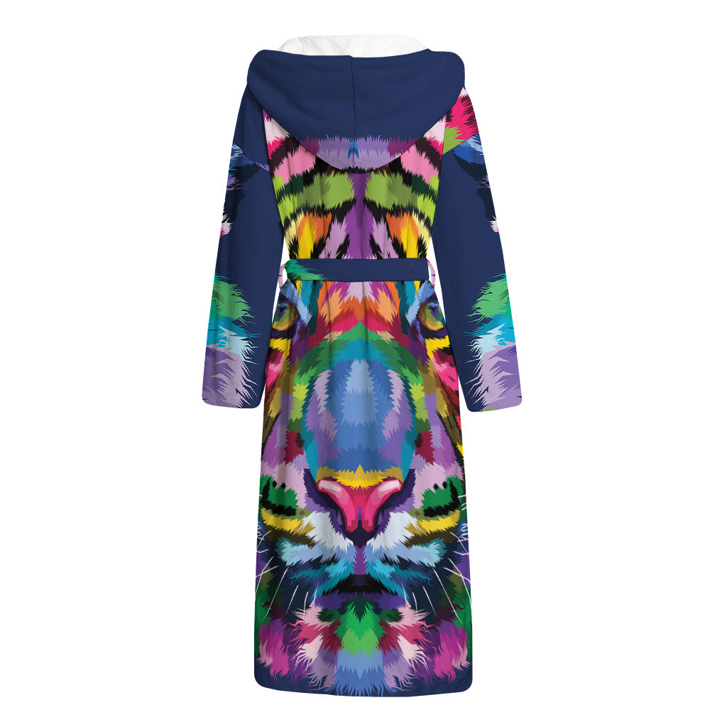 Colorful Tiger Portrait Print Hooded Bathrobe