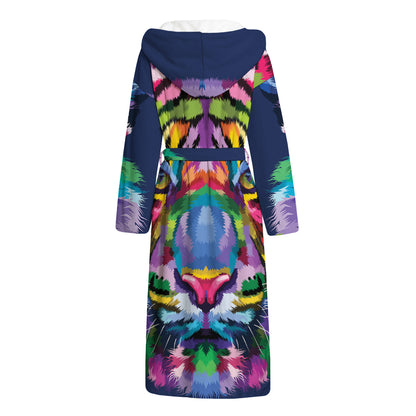 Colorful Tiger Portrait Print Hooded Bathrobe