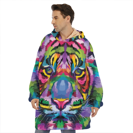 Colorful Tiger Portrait Print Hoodie Blanket