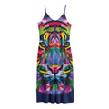 Colorful Tiger Portrait Print Jersey Midi Cami Dress