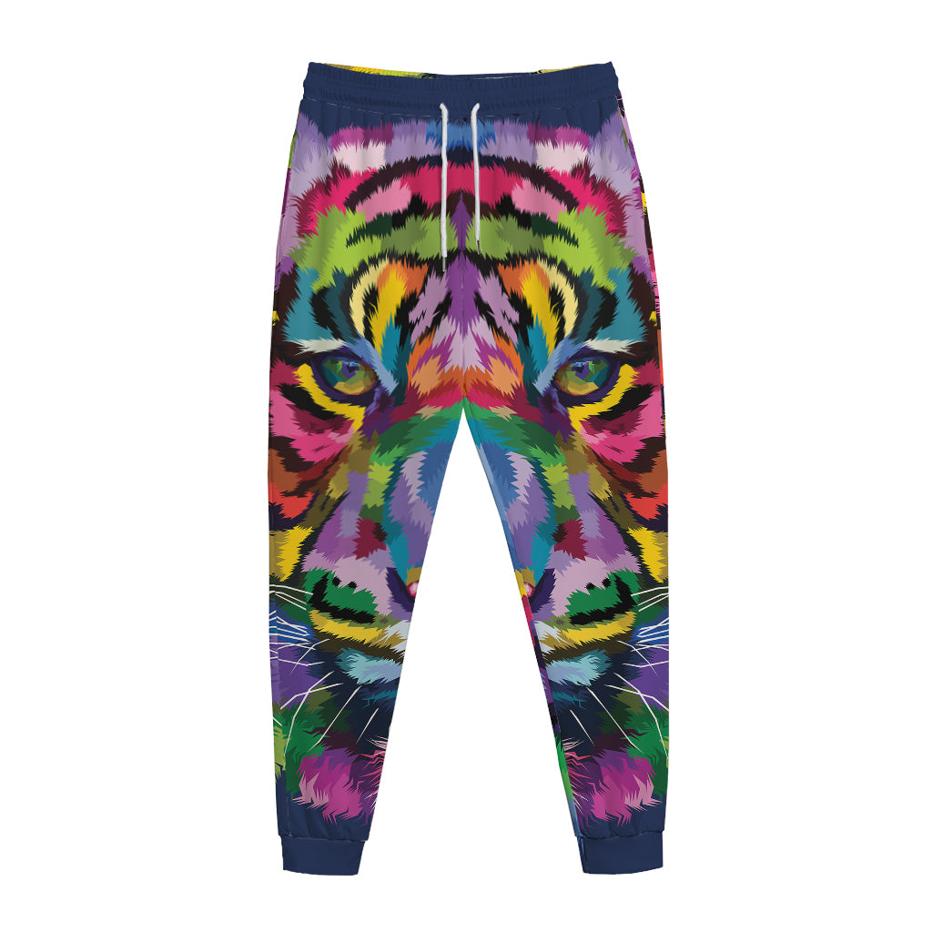 Colorful Tiger Portrait Print Jogger Pants
