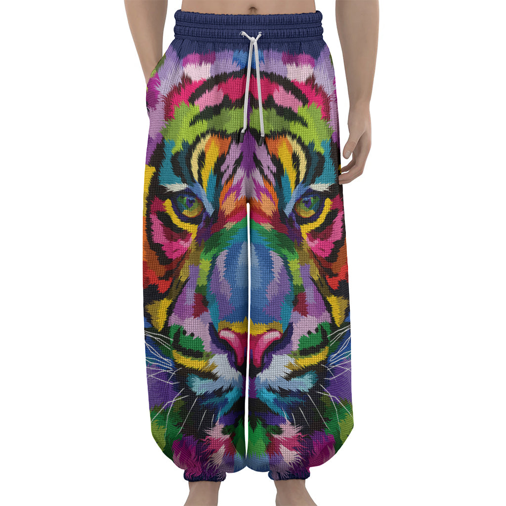 Colorful Tiger Portrait Print Lantern Pants