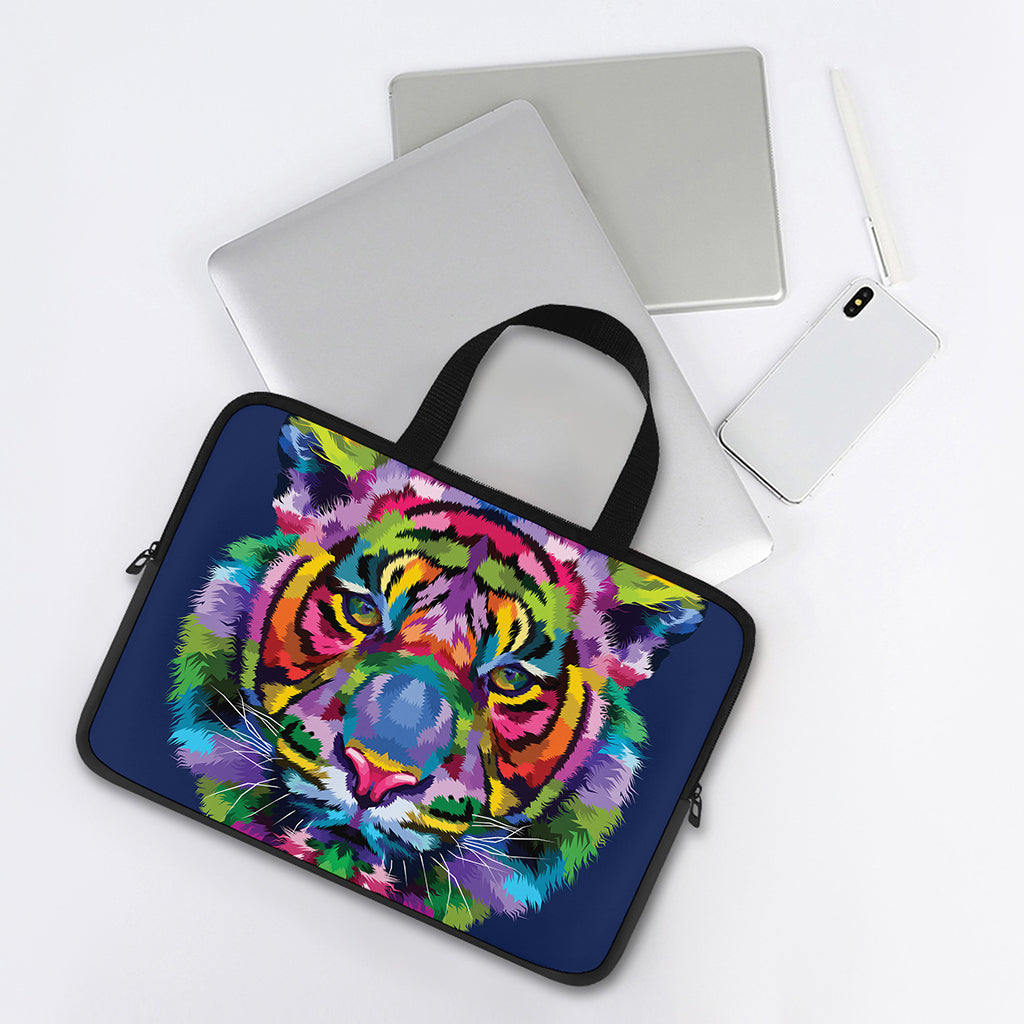 Colorful Tiger Portrait Print Laptop Sleeve With Handle