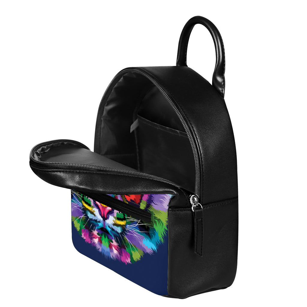 Colorful Tiger Portrait Print Leather Backpack