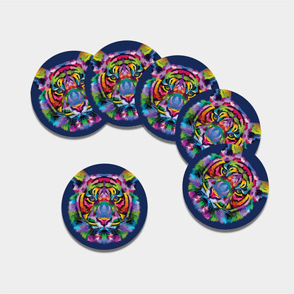Colorful Tiger Portrait Print Leather Coaster Set