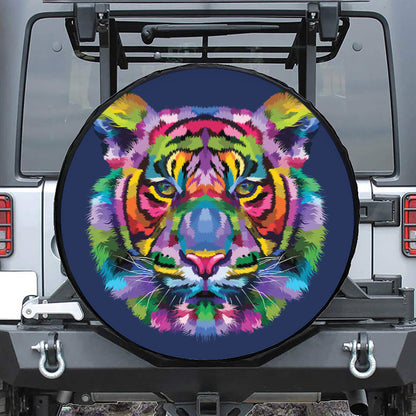 Colorful Tiger Portrait Print Leather Spare Tire Cover