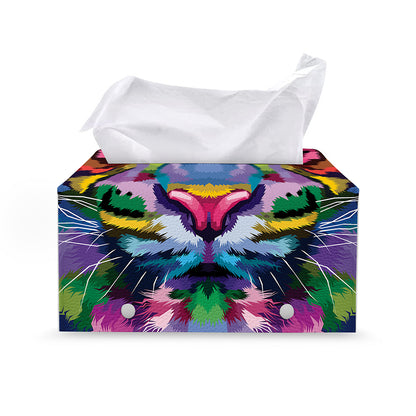 Colorful Tiger Portrait Print Leather Tissue Box Cover
