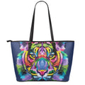 Colorful Tiger Portrait Print Leather Tote Bag With Zipper