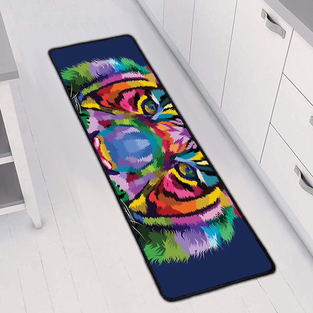 Colorful Tiger Portrait Print Long Kitchen Mat
