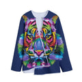 Colorful Tiger Portrait Print Long Sleeve Short Coat