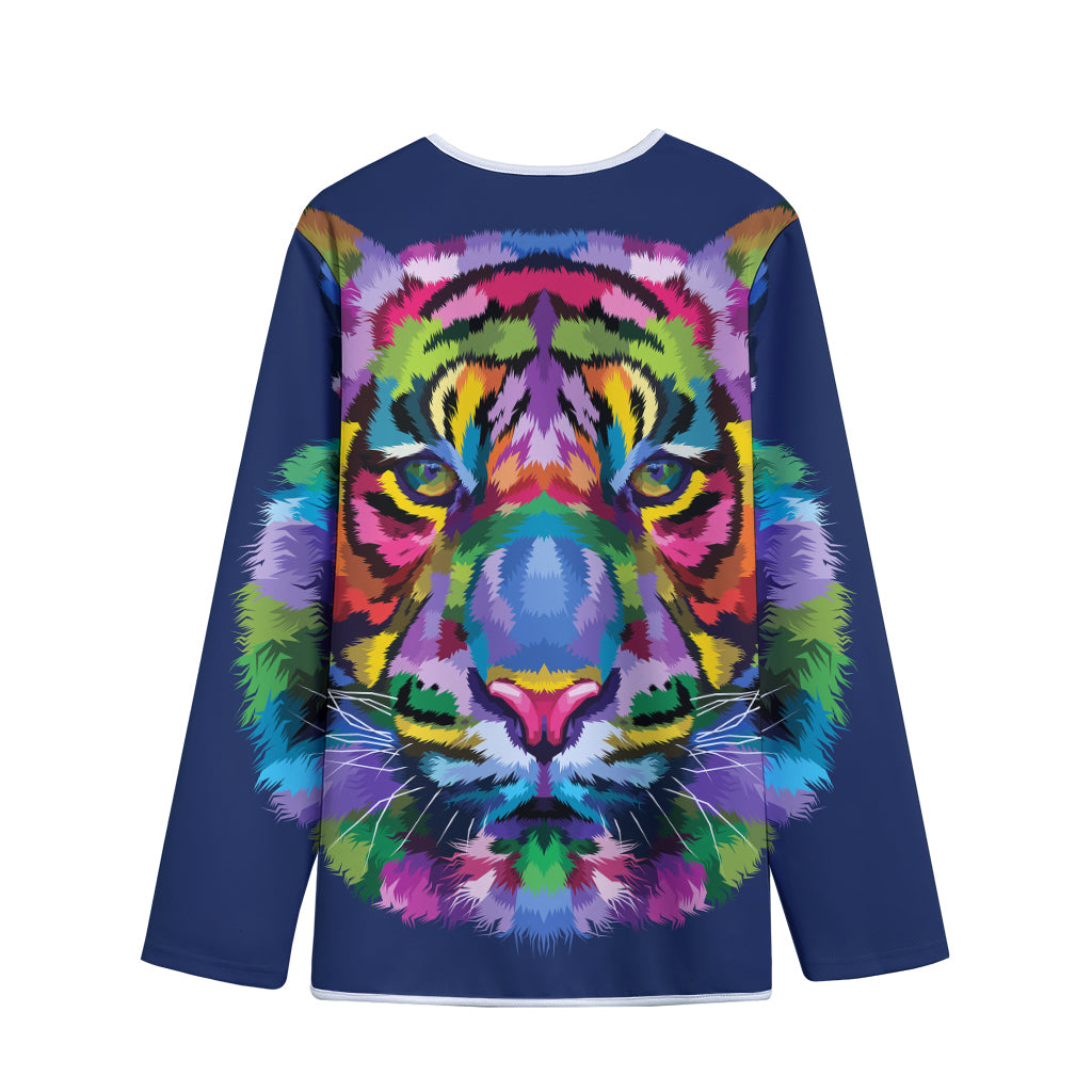 Colorful Tiger Portrait Print Long Sleeve Short Coat
