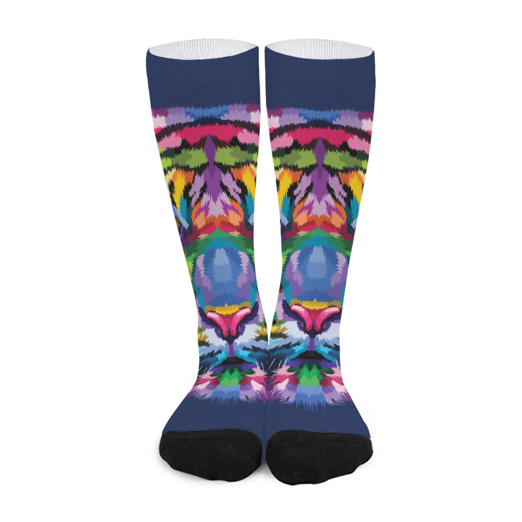 Colorful Tiger Portrait Print Long Socks