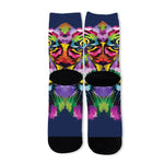 Colorful Tiger Portrait Print Long Socks