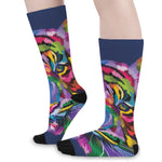 Colorful Tiger Portrait Print Long Socks