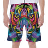 Colorful Tiger Portrait Print Men's Beach Shorts