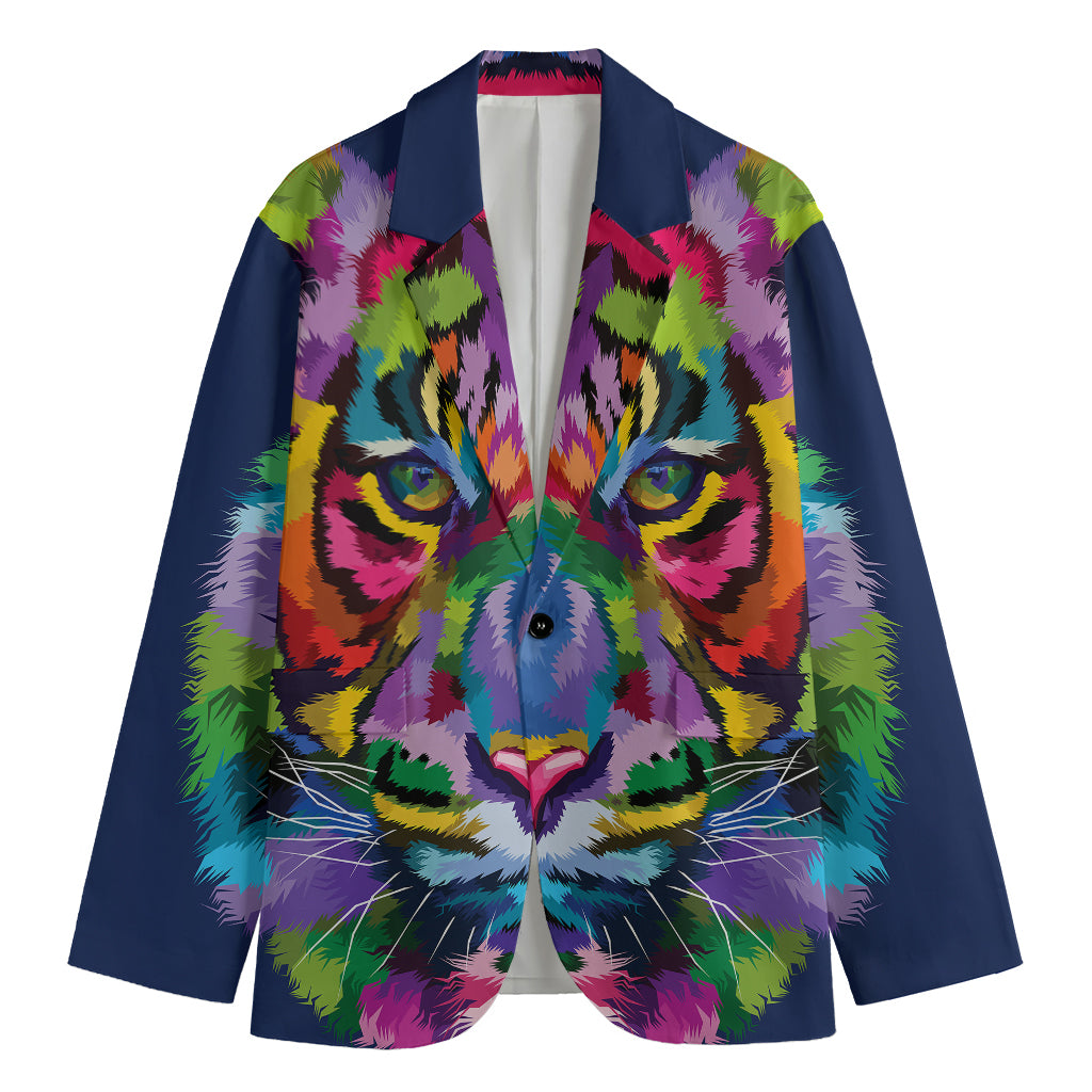 Colorful Tiger Portrait Print Men's Blazer