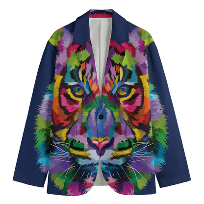 Colorful Tiger Portrait Print Men's Blazer