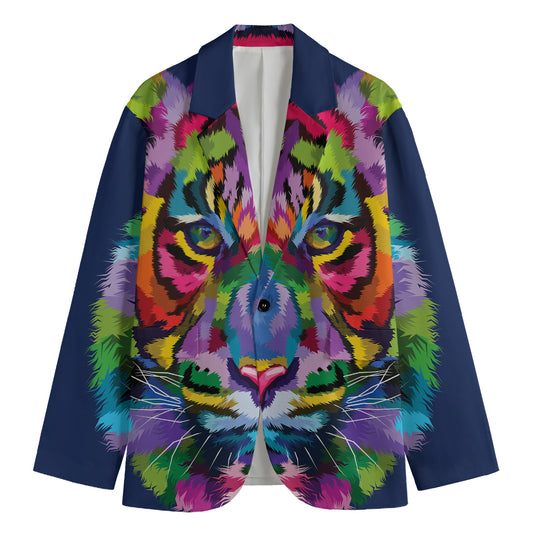 Colorful Tiger Portrait Print Men's Blazer