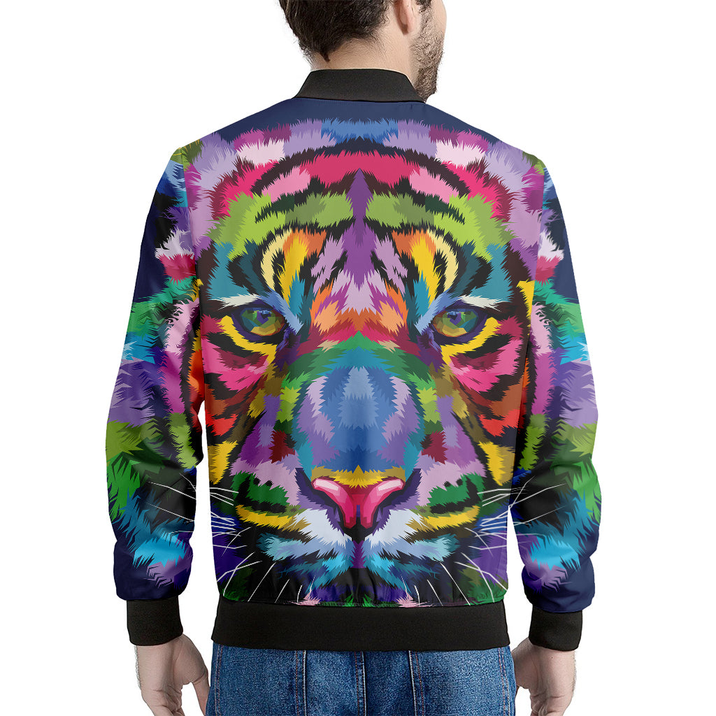 Colorful Tiger Portrait Print Men's Bomber Jacket