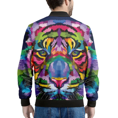 Colorful Tiger Portrait Print Men's Bomber Jacket