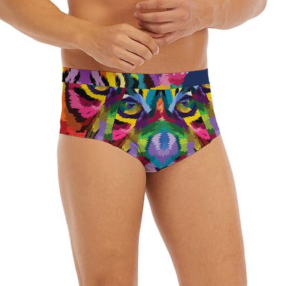 Colorful Tiger Portrait Print Men's Briefs