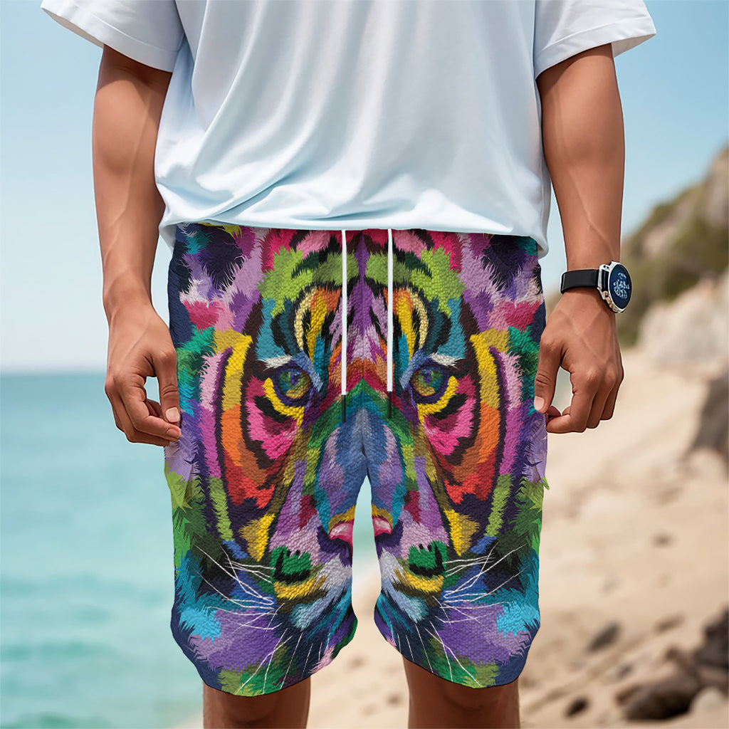 Colorful Tiger Portrait Print Men's Cargo Shorts