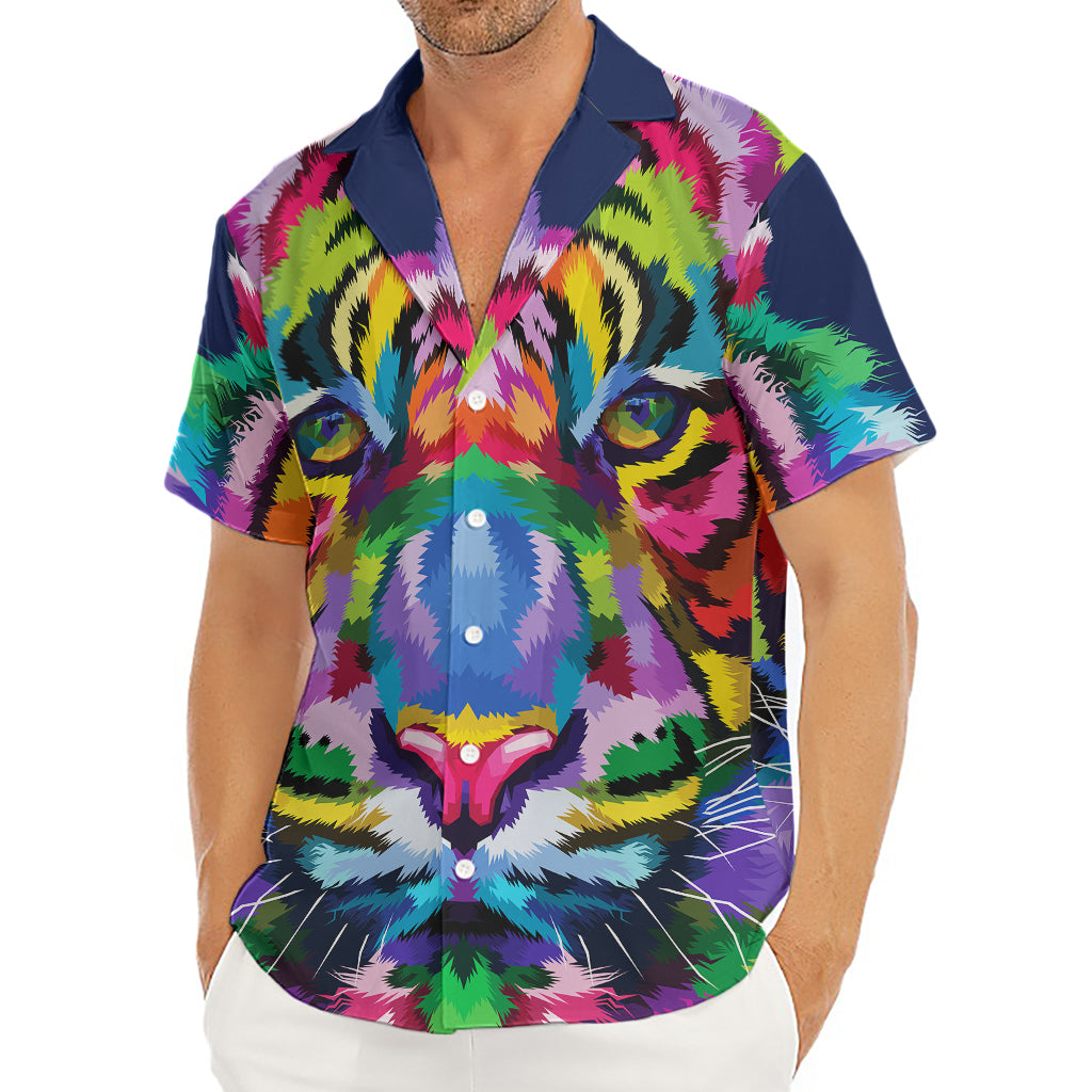 Colorful Tiger Portrait Print Men's Deep V-Neck Shirt