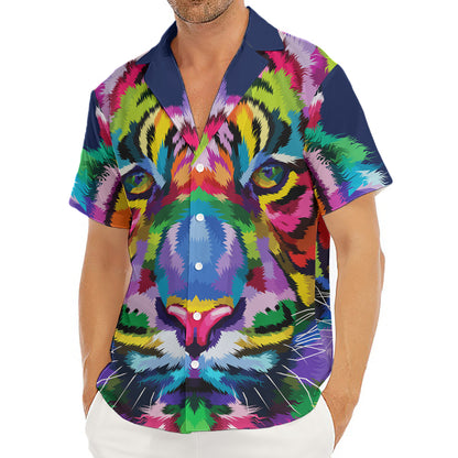 Colorful Tiger Portrait Print Men's Deep V-Neck Shirt