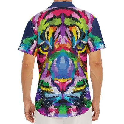 Colorful Tiger Portrait Print Men's Deep V-Neck Shirt