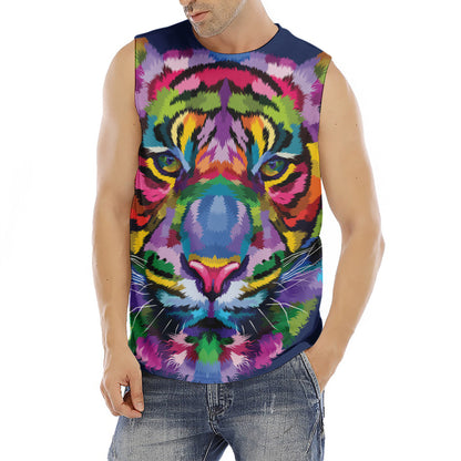 Colorful Tiger Portrait Print Men's Fitness Tank Top