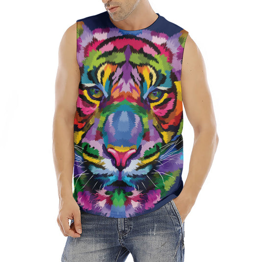 Colorful Tiger Portrait Print Men's Fitness Tank Top