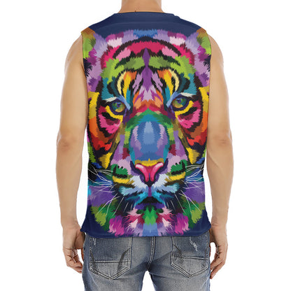 Colorful Tiger Portrait Print Men's Fitness Tank Top
