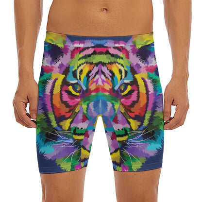 Colorful Tiger Portrait Print Men's Long Boxer Briefs