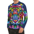 Colorful Tiger Portrait Print Men's Long Sleeve Rash Guard