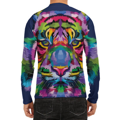 Colorful Tiger Portrait Print Men's Long Sleeve Rash Guard