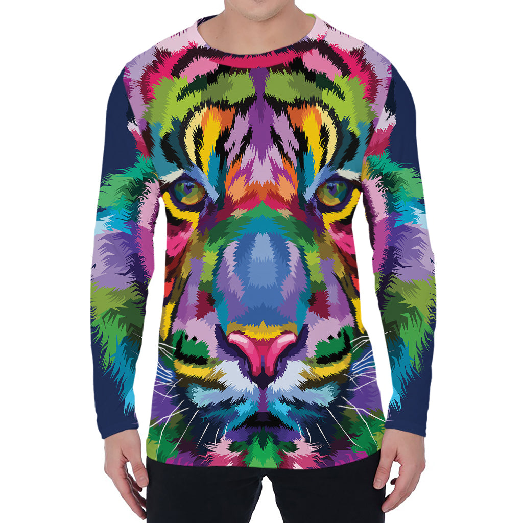 Colorful Tiger Portrait Print Men's Long Sleeve T-Shirt