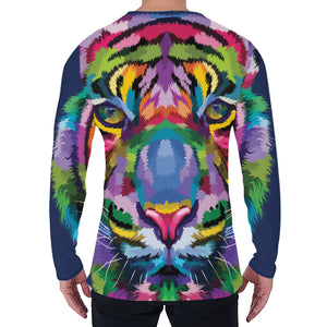 Colorful Tiger Portrait Print Men's Long Sleeve T-Shirt