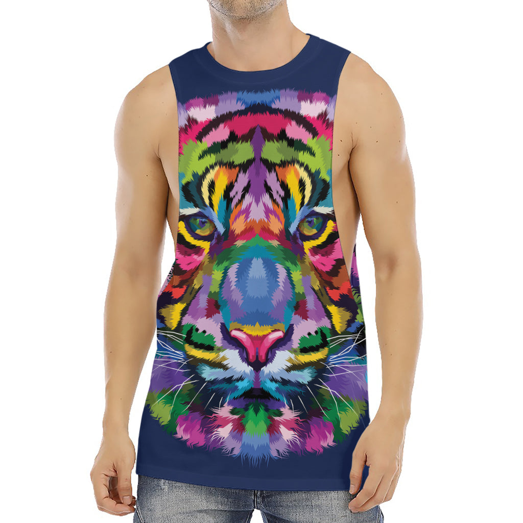 Colorful Tiger Portrait Print Men's Muscle Tank Top