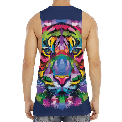 Colorful Tiger Portrait Print Men's Muscle Tank Top