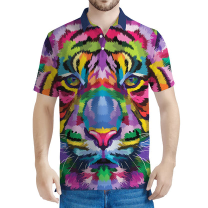 Colorful Tiger Portrait Print Men's Polo Shirt
