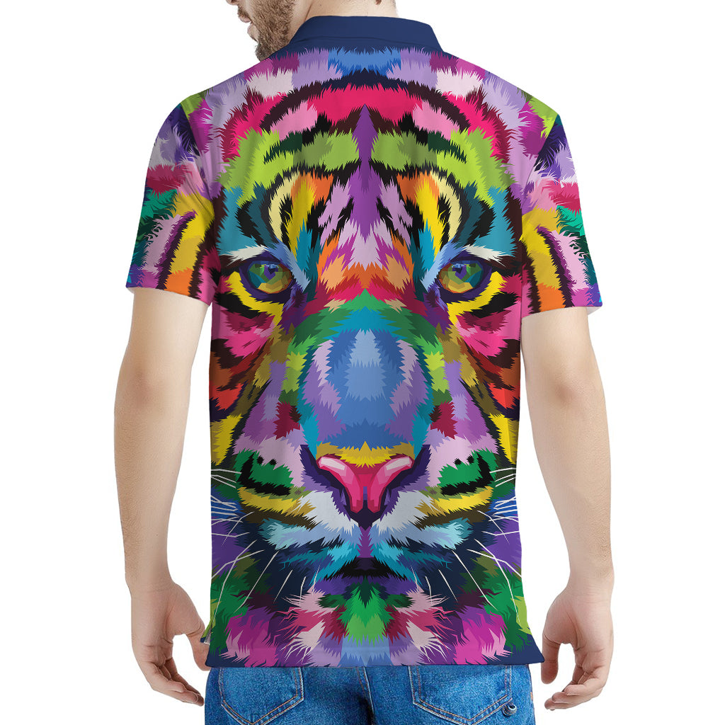 Colorful Tiger Portrait Print Men's Polo Shirt