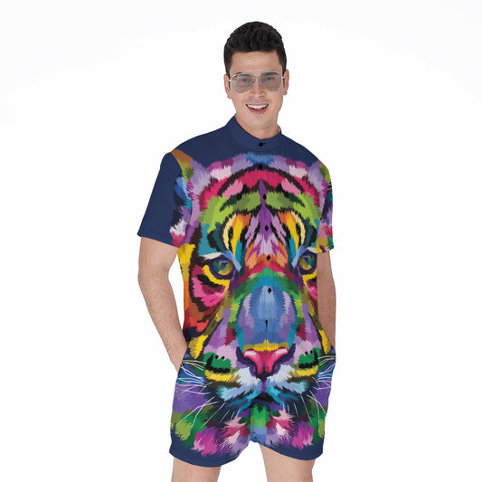 Colorful Tiger Portrait Print Men's Rompers