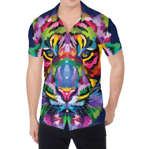 Colorful Tiger Portrait Print Men's Shirt