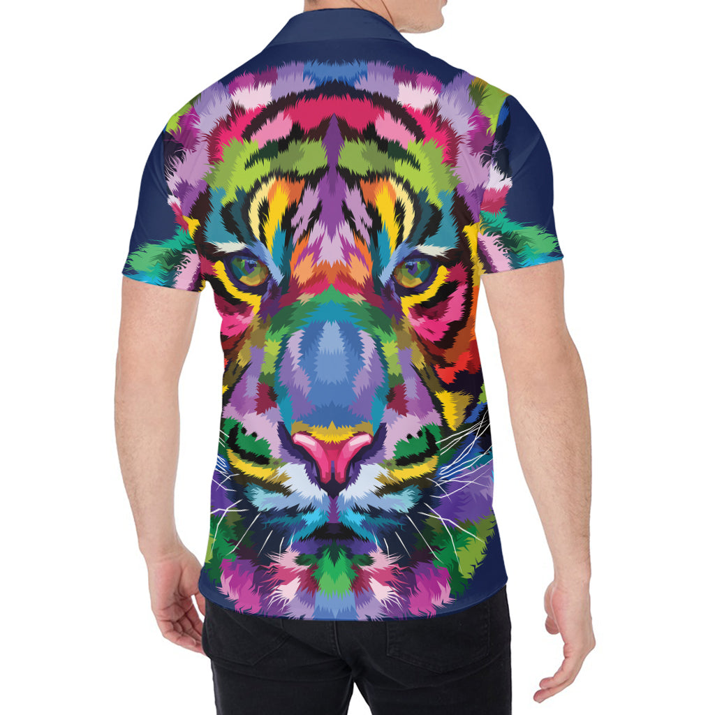 Colorful Tiger Portrait Print Men's Shirt