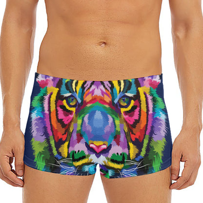 Colorful Tiger Portrait Print Men's Short Boxer Briefs