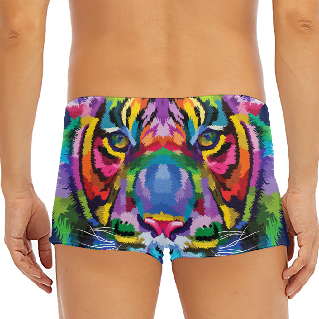 Colorful Tiger Portrait Print Men's Short Boxer Briefs