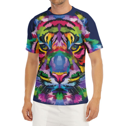 Colorful Tiger Portrait Print Men's Short Sleeve Rash Guard